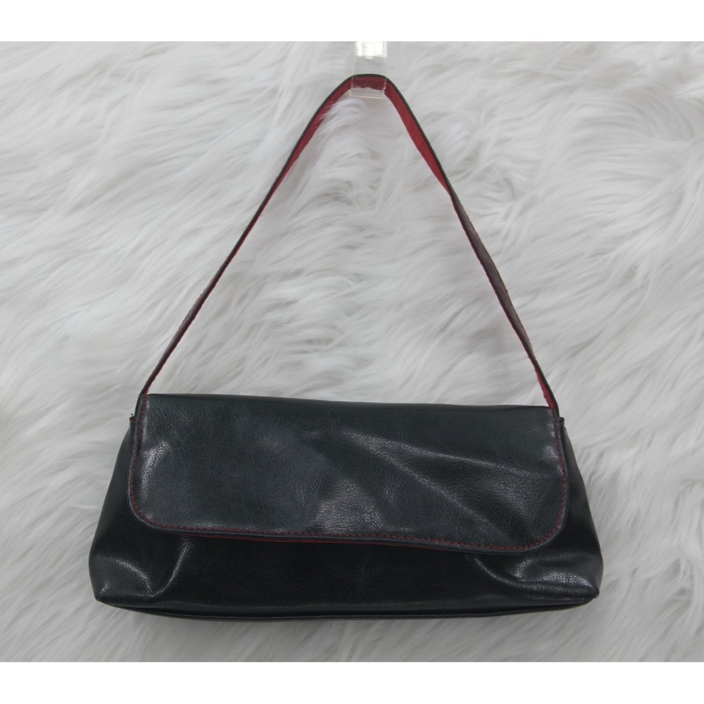 Vintage 00s Y2K Victoria's Secret Black Faux Leather Mini Baguette Purse 10x4"